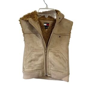Vintage Tommy Hilfiger Baby Kids Faux Suede Sherpa Lined Hooded Vest 18-24 Mths